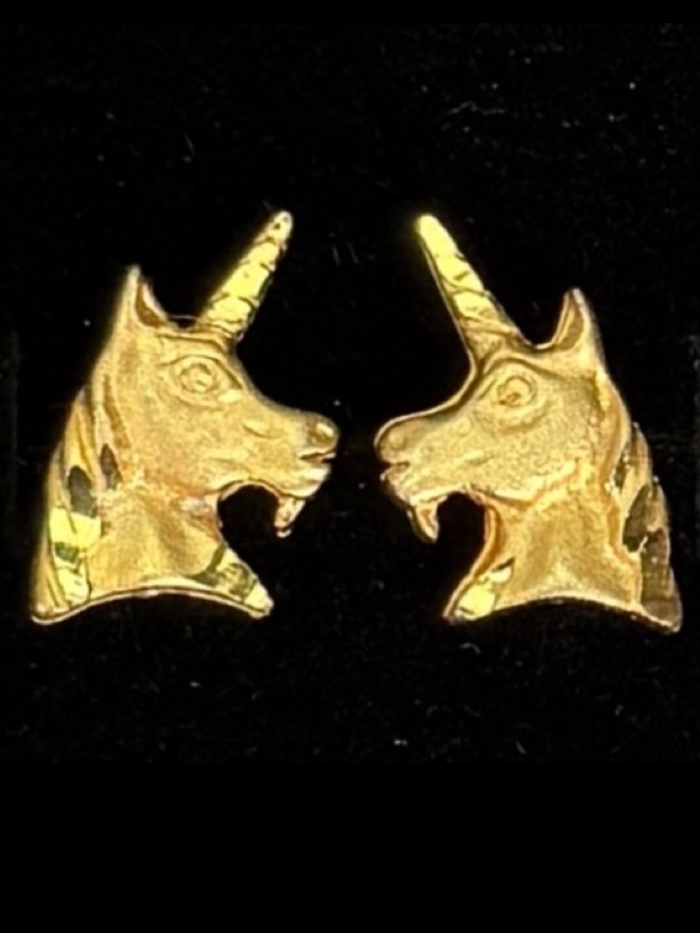 Vintage textured goldtone Unicorn Stud pierced Earrings